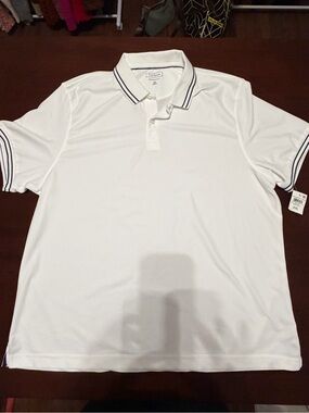 Club Room White Polo with Navy Stripe Trim